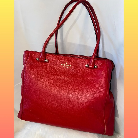 Kate Spade large red leather shoulder bag tote - Picture 3 of 7